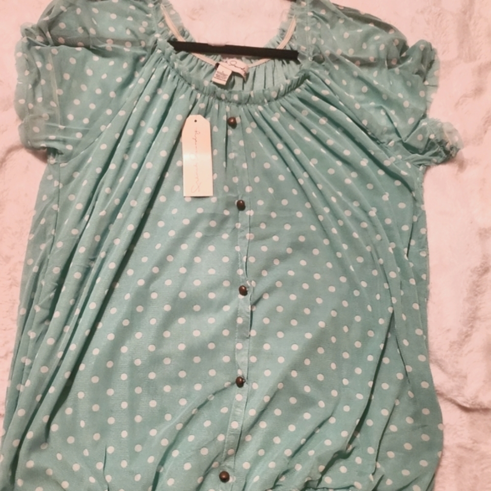 French Laundry mint polka dot Sheer Top New